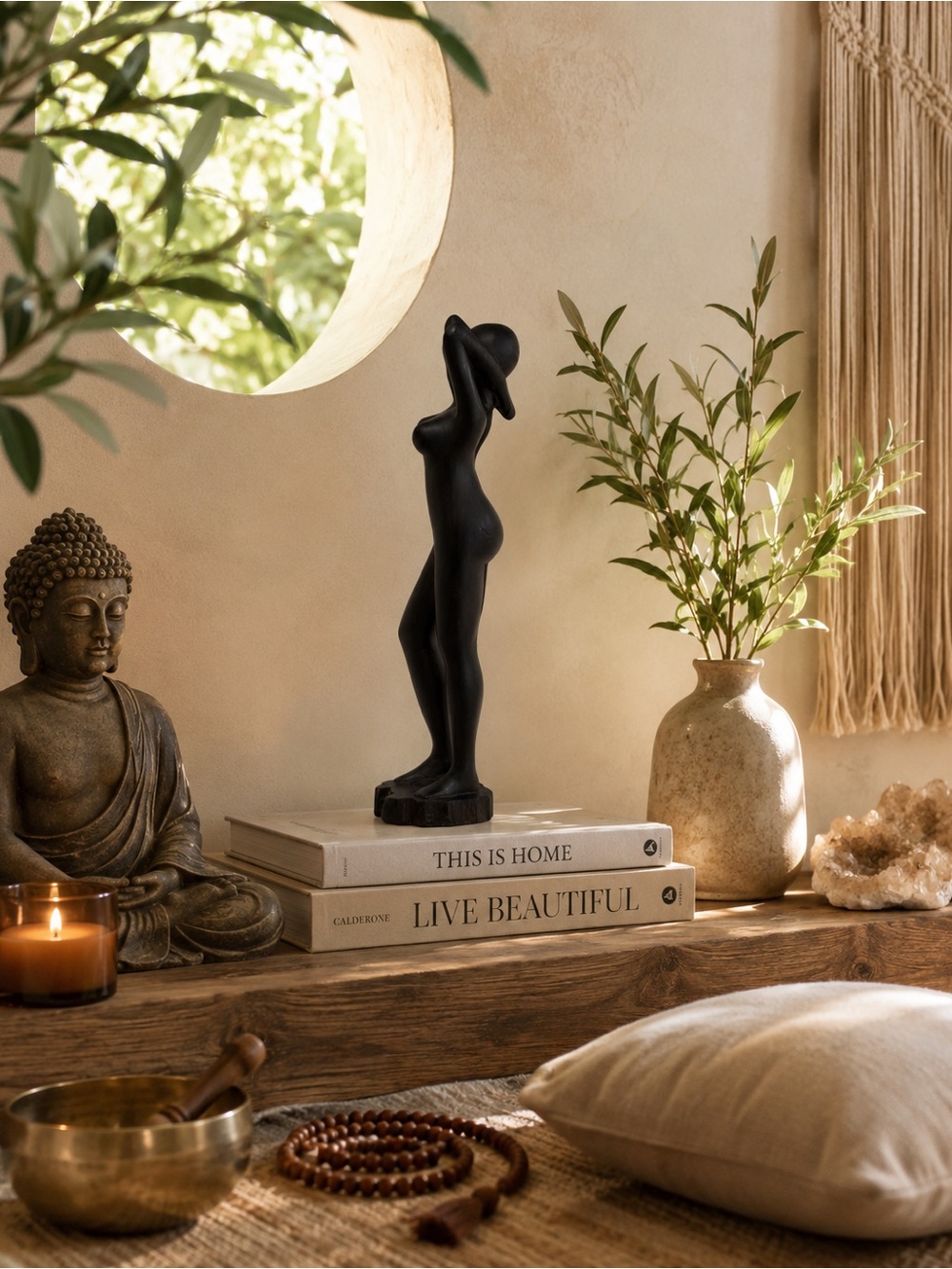 Abstract Nude Wooden Sculpture Statue – Meditation Decor Boho Zen Figure Art‎ –
